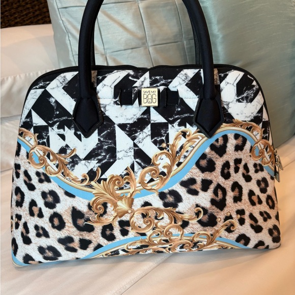 Elegant Black and Gold Patterned Satchel - Picture 1 of 3